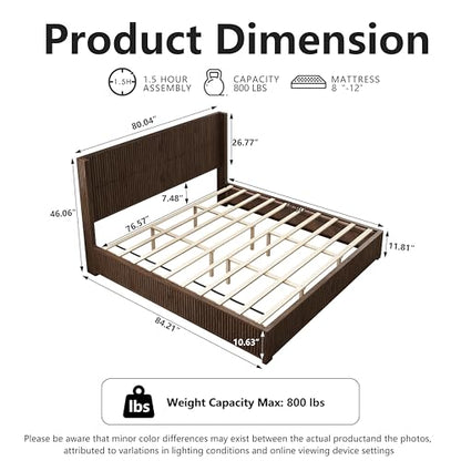 King Size Solid Wood Platform Bed Frame with wingback Headboard, view 3