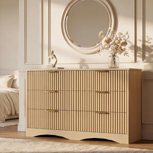 Dresser for Bedroom, 47.2" Fluted Wood Chest of Drawers, Natural, view 2