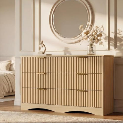 Dresser for Bedroom, 47.2" Fluted Wood Chest of Drawers, Natural, view 2