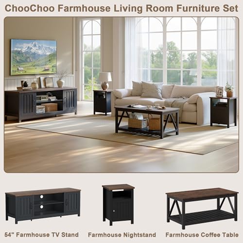 54" Farmhouse TV Stand with Storage Cabinet and Open Shelves, view 4