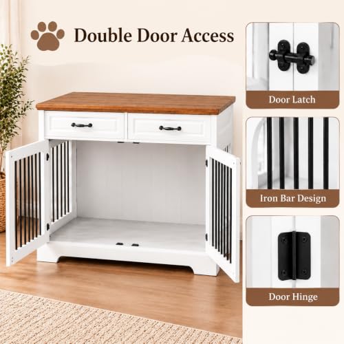 43.3" Dog Crate Furniture with Rotating Bowl for Large Medium Dogs, view 6