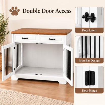 43.3" Dog Crate Furniture with Rotating Bowl for Large Medium Dogs, view 6