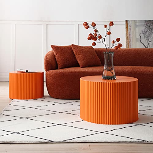 Set of two orange round nesting drum coffee tables, view 7