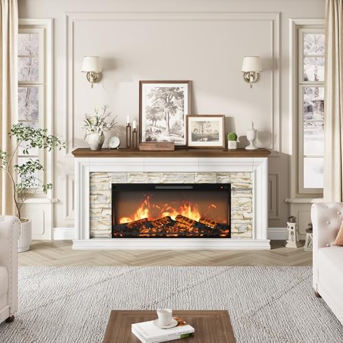 70" Fireplace TV Stand Up to 80" TVs, 42" Modern Electric Fireplace with Mantel, view 5