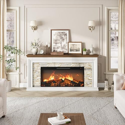 70" Fireplace TV Stand Up to 80" TVs, 42" Modern Electric Fireplace with Mantel, view 5