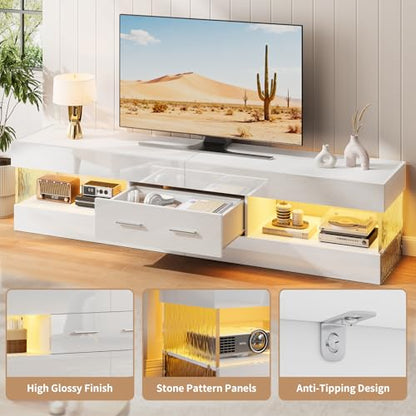 67" Modern TV Stand for 75 Inch TV, LED Entertainment Center, White, view 5