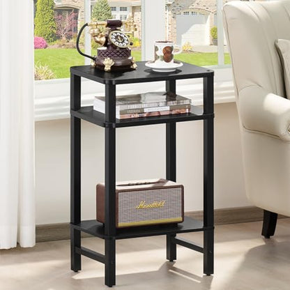 Side Table End Table Tall Night Stand 3-Tier for Living Room Bedroom Bathroom Office Furniture Black
