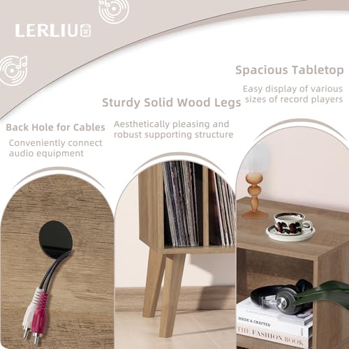 Record Player Stand, Oak Turntable Stand Holds up to 160 Albums, view 7