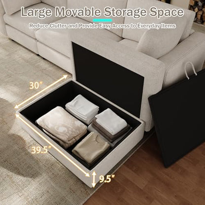 114" Oversized Modular Sectional Sofa, L Shaped Sectional Couches for Living Room, 4 Seat Modular Sofa with Storage Ottoman & Removable Cover, Beige White