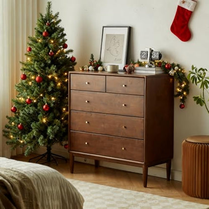 Solid Wood Nightstand, 5 Drawer Side Table for Bedroom, Wooden Storage Organizer, view 6