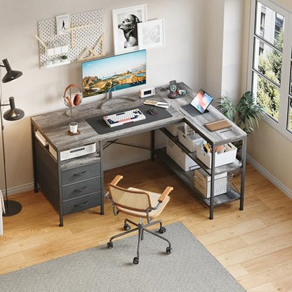 L Shaped Computer Desk with 3 Drawers & Power Outlets, view 3