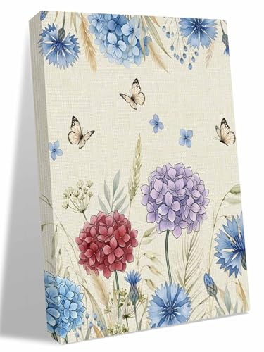 NuYeBiofx Spring Watercolor Garden Flower Canvas Wall Art Prints,40"x28" Framed Picture Artwork Hydrangea Floral on Burlap Printed Canvas Oil Painting for Living Room Bedroom Office,Ready to Hang