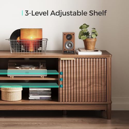 Mid Century Modern Fluted TV Stand for 65" TV, Walnut, view 8