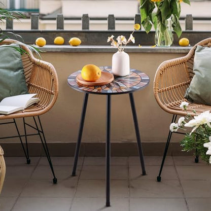 1 Pack Metal Mosaic Round Side Table Small 13.4" End Patio Round Accent Table Garden Corner Stand for Small Spaces Weather-Resistant for Balcony Plant Stand Indoor Outdoor