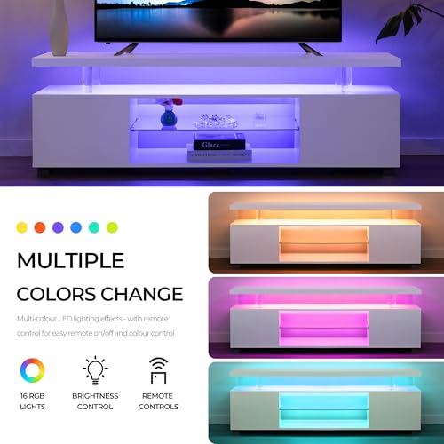 White TV Stands for Living Room LED TV Stand Modern TV Stand with Storage for 50/55/60 inche TVs Entertainment Center for Living Room