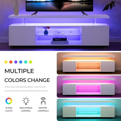 White TV Stands for Living Room LED TV Stand Modern TV Stand with Storage for 50/55/60 inche TVs Entertainment Center for Living Room