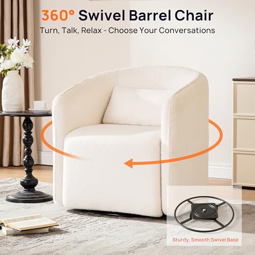 Oversized Boucle Swivel Accent Chair with 82L Hidden Storage, 360° Swivel Barrel Chair for Living Room, Small Space, Bedroom, Nursery, Modern Comfy Cloud Armchair Single Sofa, White Sherpa&Teddy