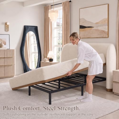 Queen Upholstered Cloud Bed Frame with Sculpted Wingback Headboard, view 7