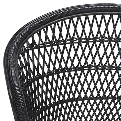 Home Collection – Iola Black & White Rattan Swivel Accent Chair, Fully Assembled Coastal Tub Chair with Cushion (SEA7043B)