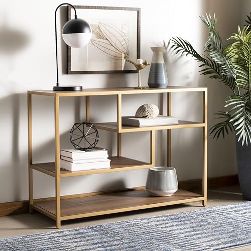 Safavieh Home Reese Mid-Century Modern Walnut and Gold Console Table