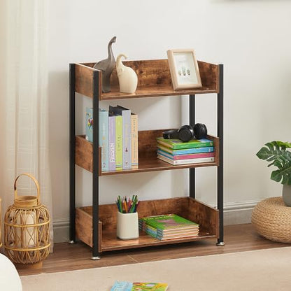 Bookshelf,Small Bookcase,3-Tier Storage Organizer,Industrial Shelving Unit for Home Office,Living Room,Dormitory,30" H,Retro Brown