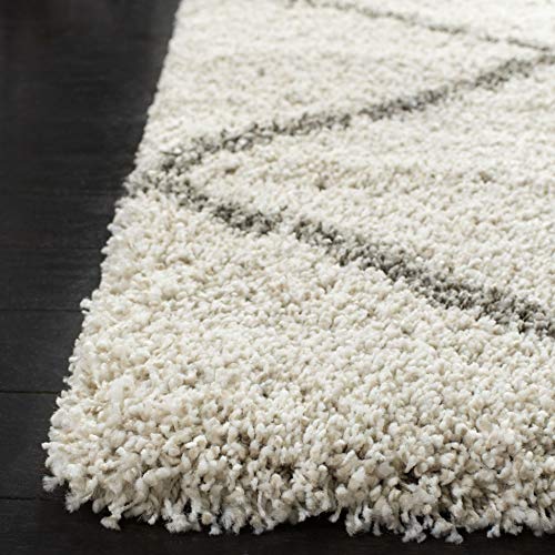 SAFAVIEH Hudson Shag Collection Area Rug - 6' x 9', Ivory & Grey, Modern Diamond Trellis Design, Non-Shedding & Easy Care, 2-inch Thick Ideal for High Traffic Areas in Living Room, Bedroom (SGH281A)