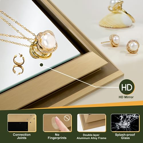 40x30 Inch Bathroom Vanity Mirror, Aluminum Alloy Frame Wall Mounted Mirror for Bedroom Room, Dressing Room, Living Room, Hallway, Gold