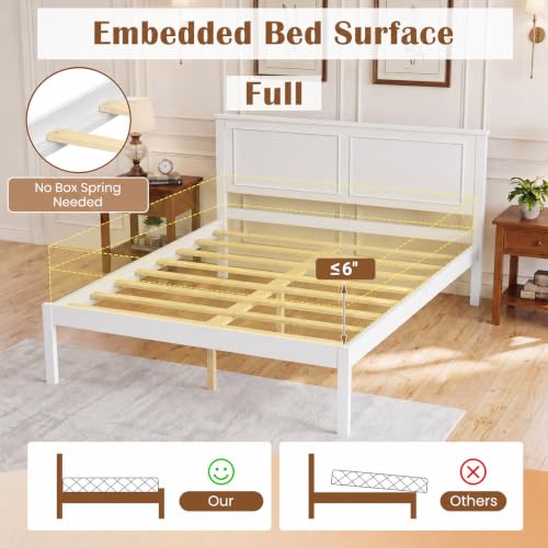 Queen Size Wooden Bed Frame with Headboard, White, view 7