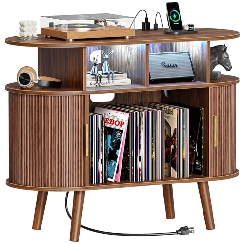 35.4 Inch Record Player Stand with Power Outlets & 3-Color Lights, view 2