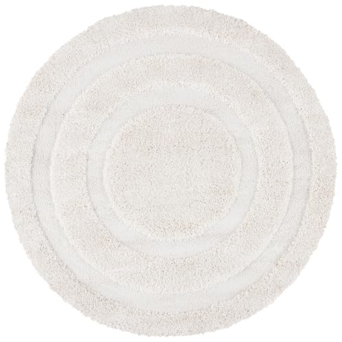SAFAVIEH Florida Shag Collection Area Rug - 3' Round, Creme/Creme, Geometric Design, Plush 1.2 Inch Thick Ideal for High Traffic Areas in Living Room, Bedroom, Dining (SG454-1111)