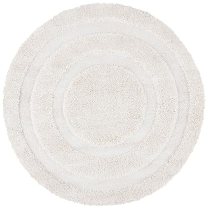 SAFAVIEH Florida Shag Collection Area Rug - 5' Round, Creme & Creme, Border Design, Non-Shedding & Easy Care, 1.2-inch Thick Ideal for High Traffic Areas in Living Room, Bedroom (SG454-1111)