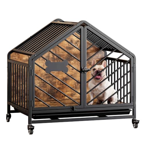 27.6" Dog Crate Furniture with Pull-Out Tray and Wheels, view 2