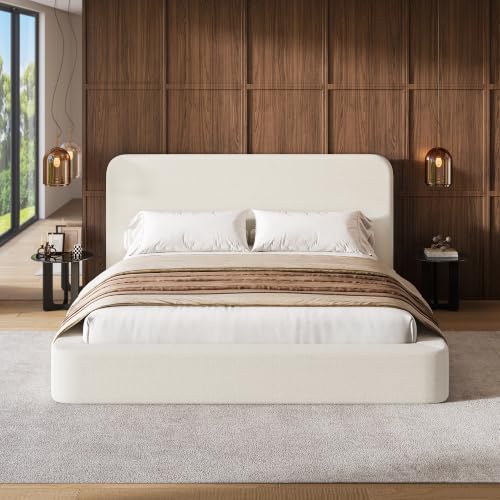 Queen Upholstered Platform Bed Frame with Padded Headboard, view 2