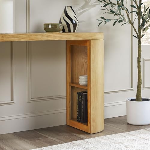 Maya Solid Oak Wood Veneer Console Table with Storage, 48 Inch, White Oak