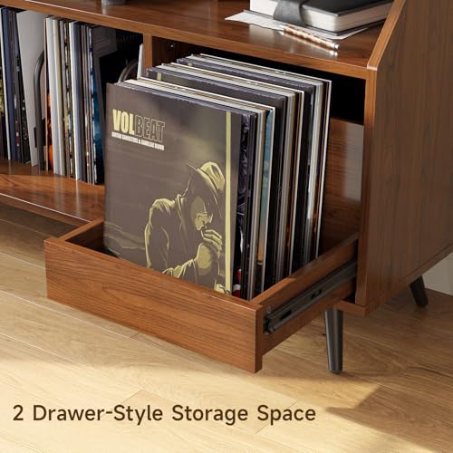 55 Inch Record Player Stand with LED Light, Walnut, view 6