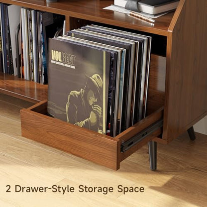 55 Inch Record Player Stand with LED Light, Walnut, view 6