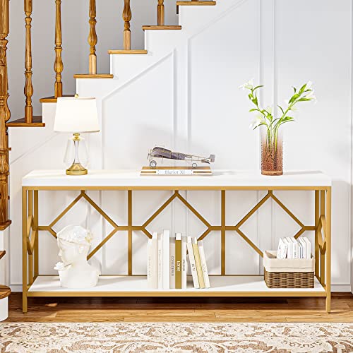Tribesigns 71 Inch Extra Long Sofa Table, Narrow Long Sofa Console Tables Behind Couch Table with Open Storage Shelf