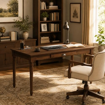 60" Rustic Farmhouse Wood Writing Desk with Storage Drawer, view 2
