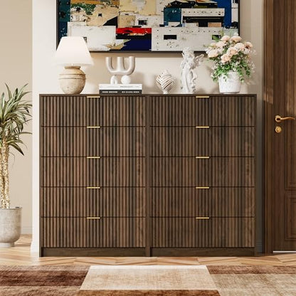 Walnut Dresser for Bedroom, Tall Dresser with 5 Drawers and Smooth Slides, view 7