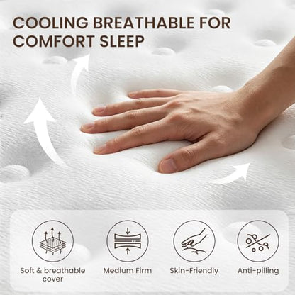 Queen Mattress 12 Inch, Medium Firm Feel, Queen Size Mattresses in Box, Individually Pocket Coils for Motion Isolation, Cooling & Comfortable Sleep with Gel Foam, CertiPUR-US Certified