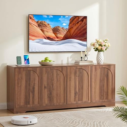 Walnut 62.2" TV Stand for TVs up to 70 Inches with Fluted & Arched Doors, view 2