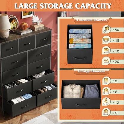 Tall Dresser for Bedroom, 11 Drawer Chest of Drawers, Charcoal Black, view 6
