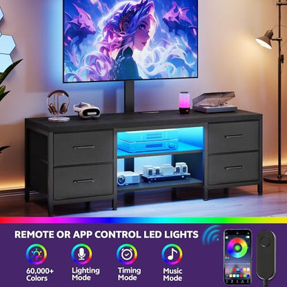 TV Stand with Mount for 75 Inch TV, w/LED & Outlets, 59'' Black, view 6
