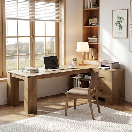 78.7" L Shaped Office Desk with Drawers, view 6