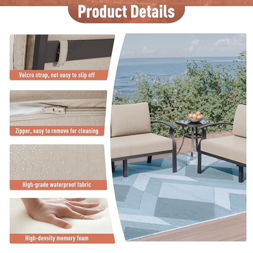 Aluminum Patio Furniture Set 5-Seat Modern Metal Outdoor Conversation Sets w/45in Propane Fire Pit Table, Swivel Rocking Chairs Patio Sectional Sofa w/5.1 Inch Cushion, Sand
