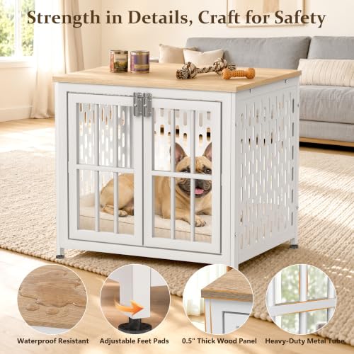 Heavy Duty Dog Crate Furniture, 26 inch Dog Crate for Small Dogs Oak White, view 4