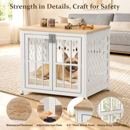 Heavy Duty Dog Crate Furniture, 26 inch Dog Crate for Small Dogs Oak White, view 4