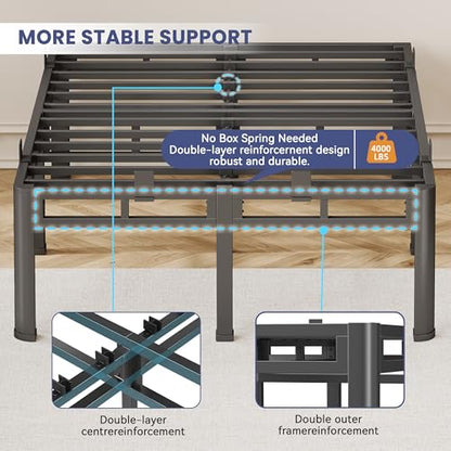 Bed Frame Full 24 Inch Tall,2in1 Double Layer Heavy Duty Metal Platform, view 5