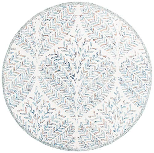 SAFAVIEH Capri Collection Area Rug - 9' Round, Ivory & Blue, Handmade Wool, Ideal for High Traffic Areas in Living Room, Bedroom (CPR208A)