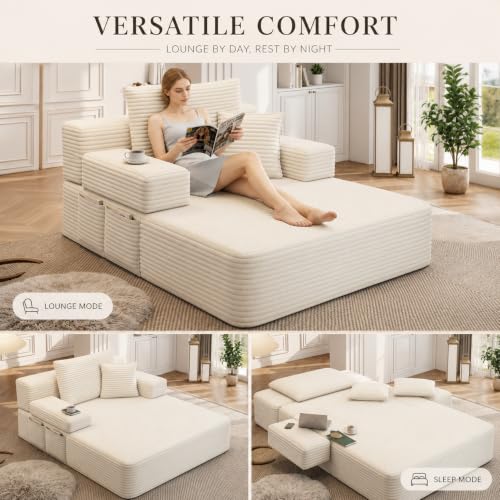 Oversized Chaise Lounge Chair Indoor,Corduroy Upholster Boneless Sofa Bed, view 7